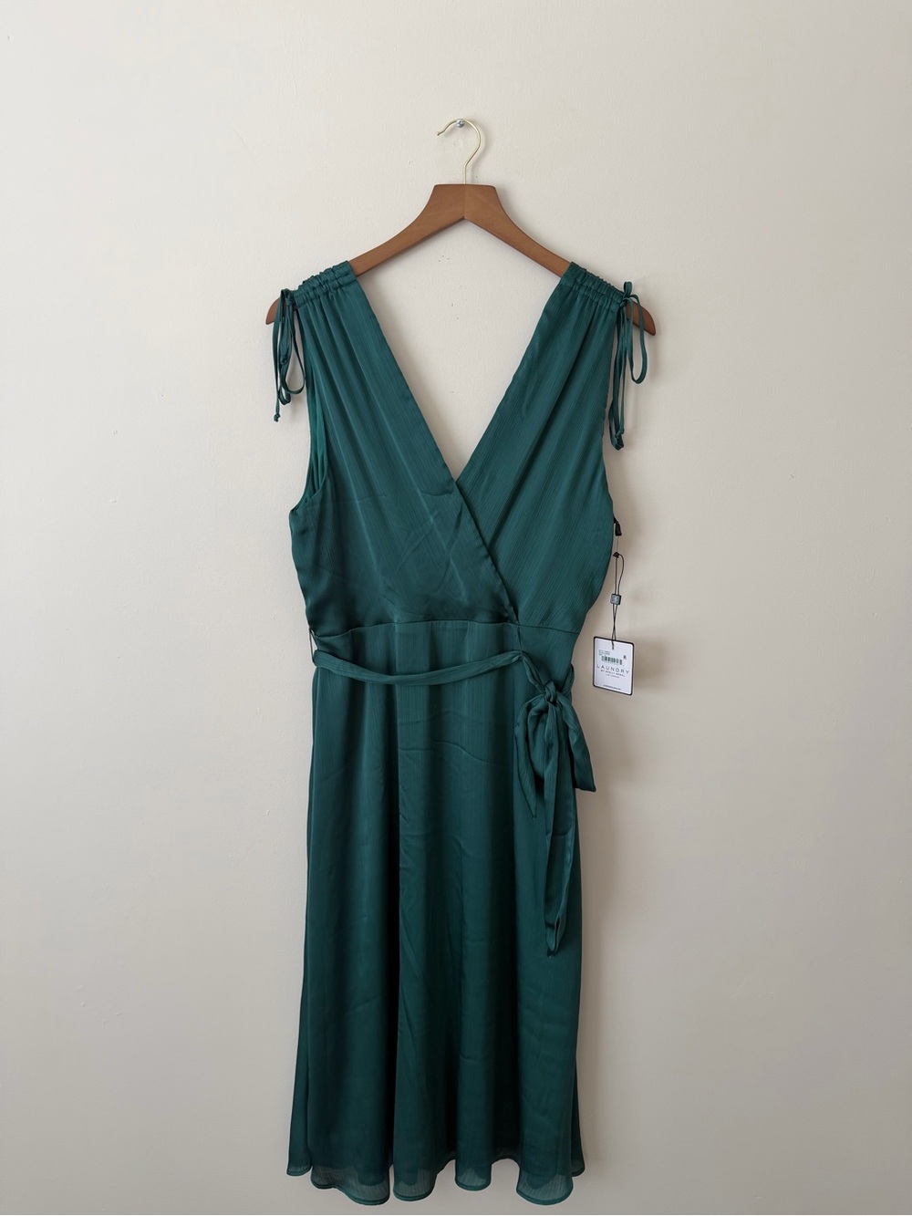 Laundry By Shelli Segal Teal Wrap Midi Dress with Tie Shoulders 10 NWT
